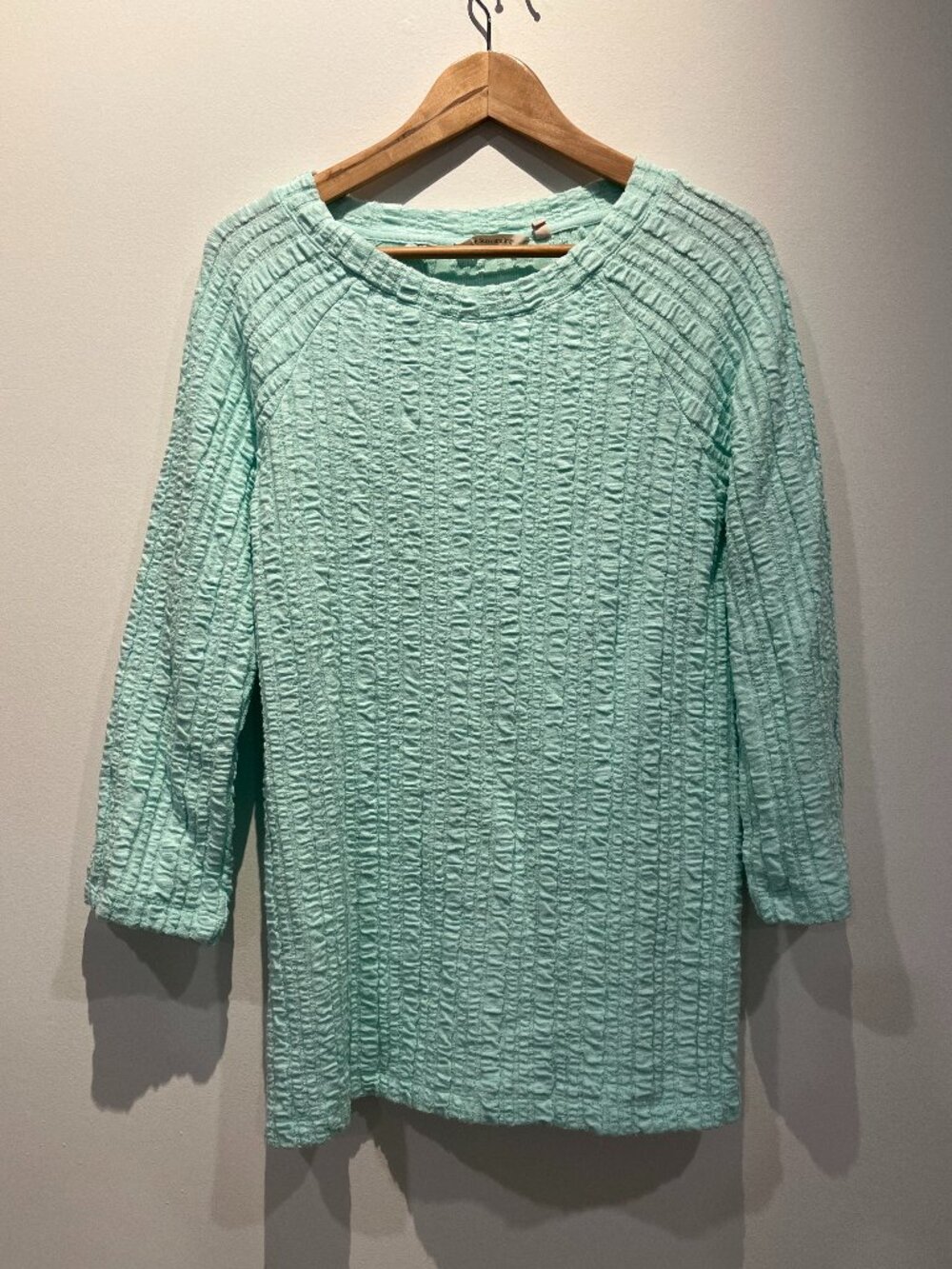 Soft Surroundings Mint Green tunic shirt Crinkle Gauze Button Size M seafoam
